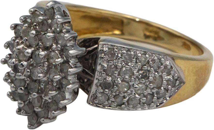 10k White and Yellow Gold Round Diamond Cluster Cocktail Ring 1.0CT Size 7