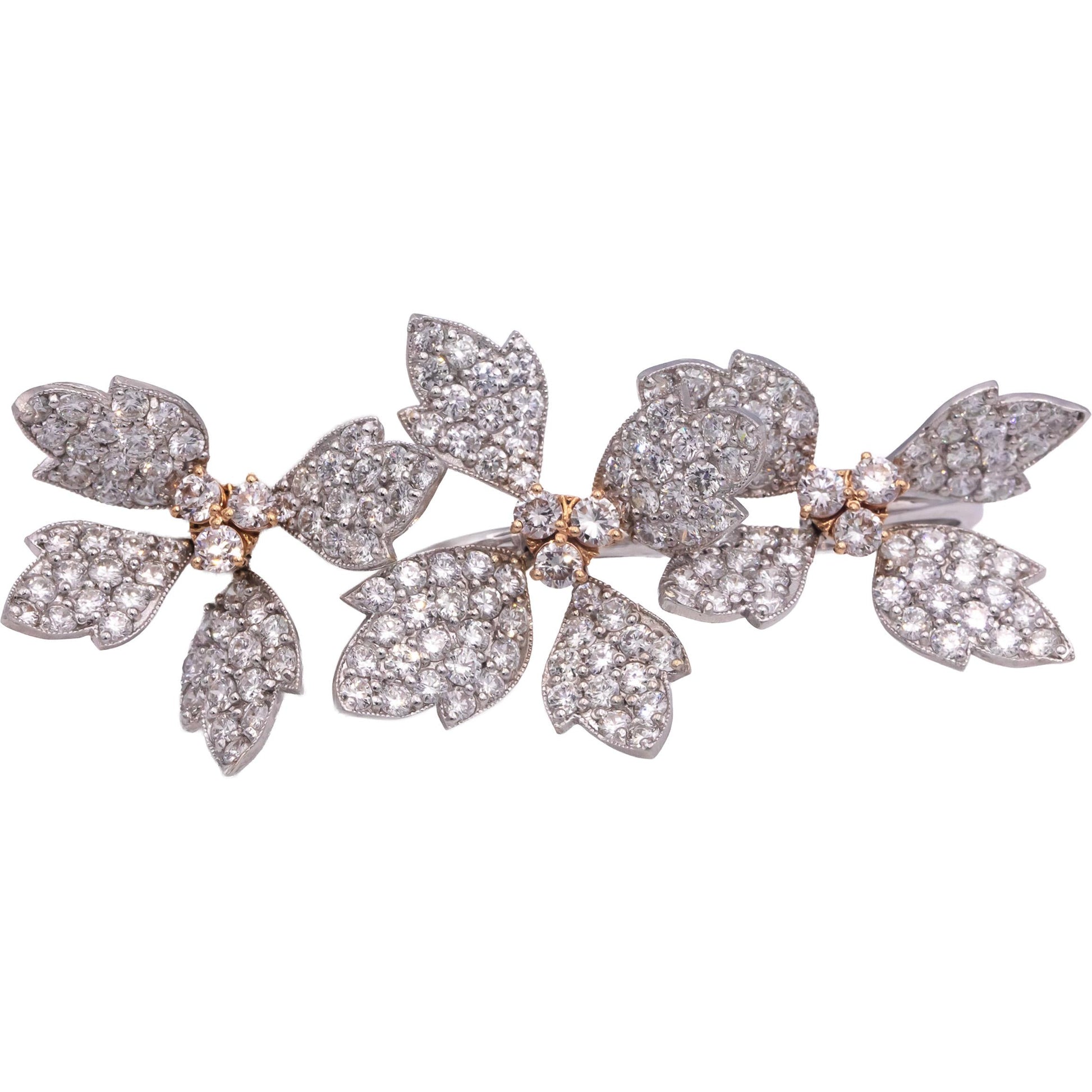 STAMBOLIAN 18k White Yellow Gold Diamond En Tremblant Leaf Double Ring 12.88CT