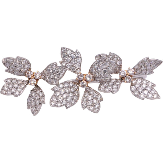 STAMBOLIAN 18k White Yellow Gold Diamond En Tremblant Leaf Double Ring 12.88CT