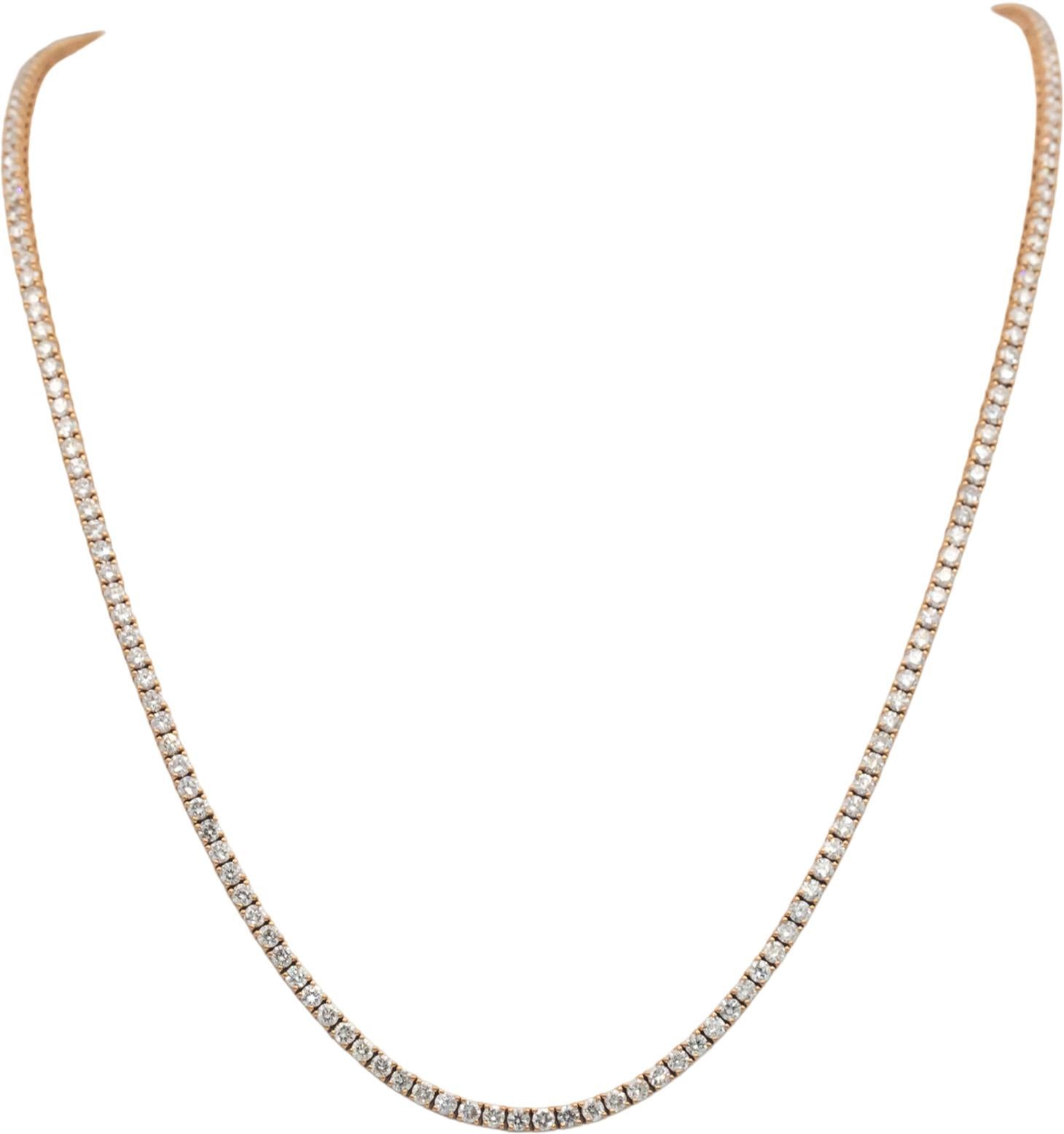 14k Rose Gold Round Cut Diamond Tennis Necklace 20.25" Long 10.02CT