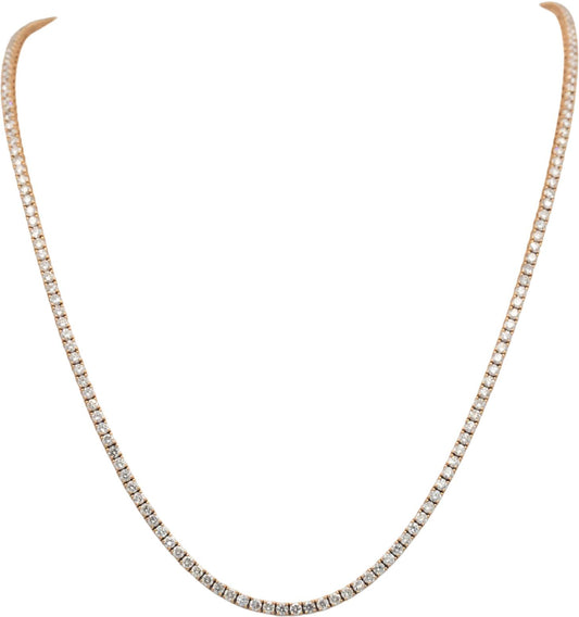 14k Rose Gold Round Cut Diamond Tennis Necklace 20.25" Long 10.02CT