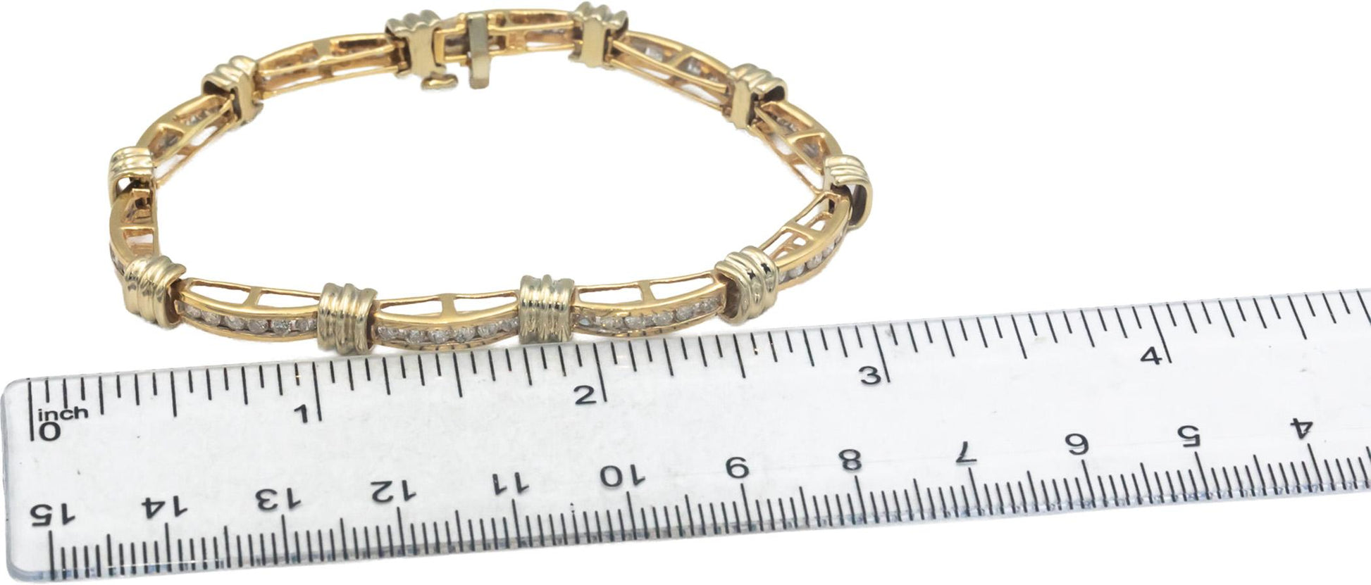 14k Yellow Gold Round Channel Set Diamond Fancy Link Bracelet 1.85CT