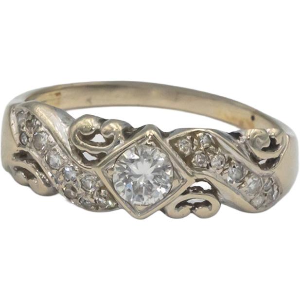 Vintage Antique 14k White Gold 0.50CT Diamond Ring w/ 0.30CT Center Size 8.25