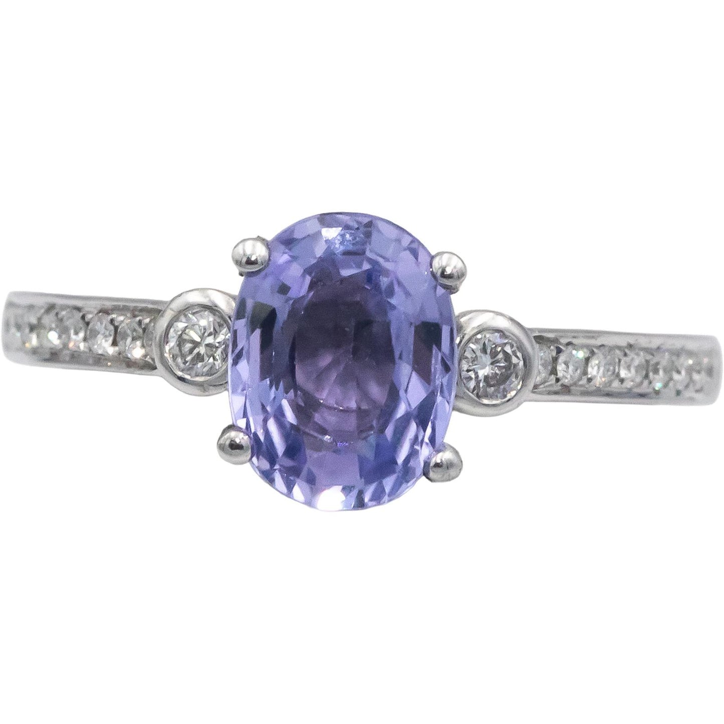 14k White Gold 1.78CT Round Cut Diamond and Oval Cut Sapphire Ring Size 6