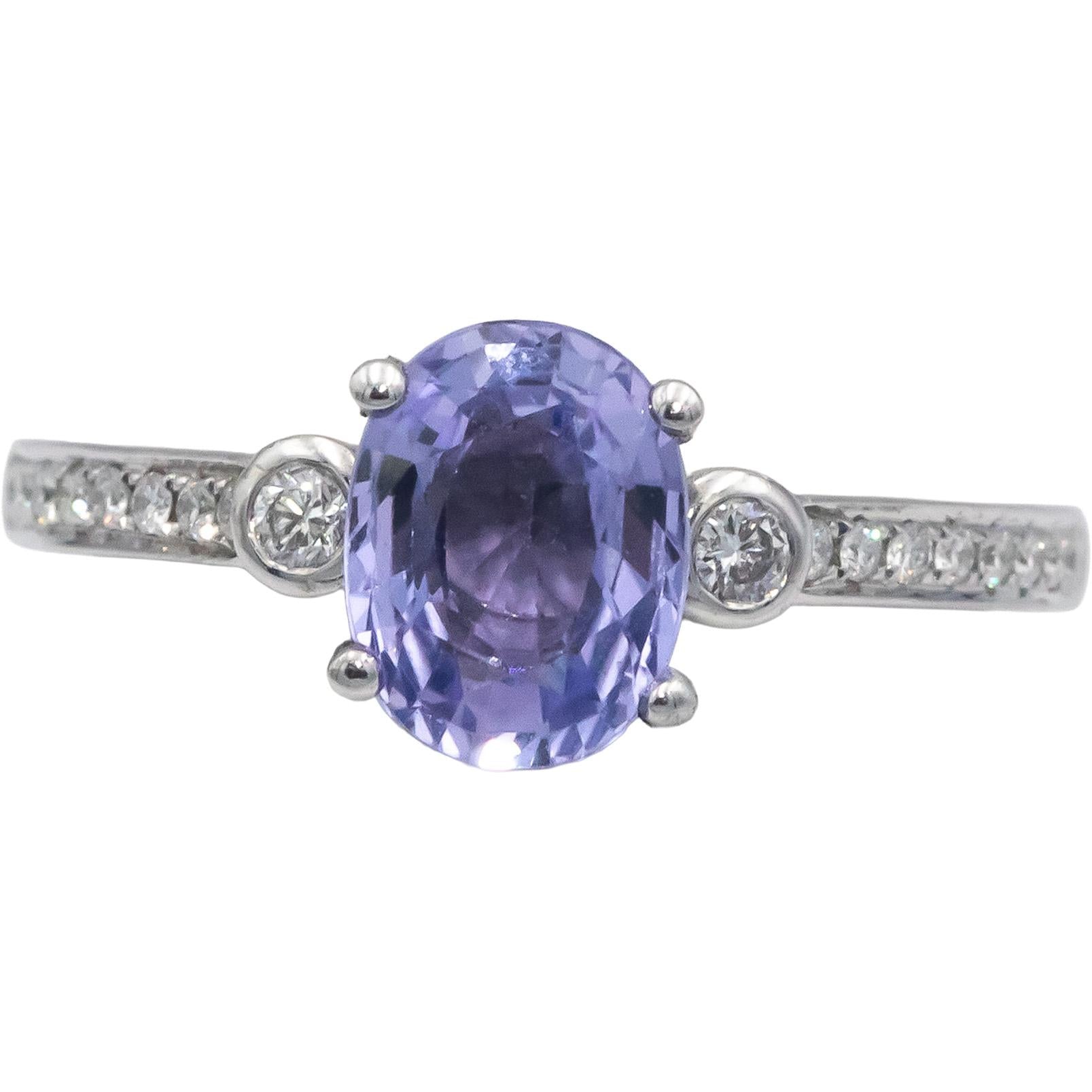 14k White Gold 1.78CT Round Cut Diamond and Oval Cut Sapphire Ring Size 6