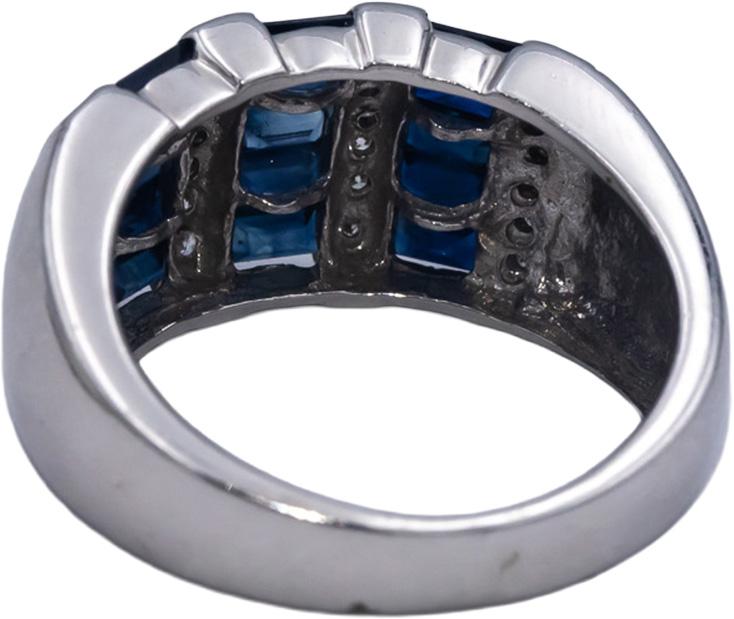 Designer 14k White Gold 1.83CT Diamond and Sapphire Band Ring Size 6.75