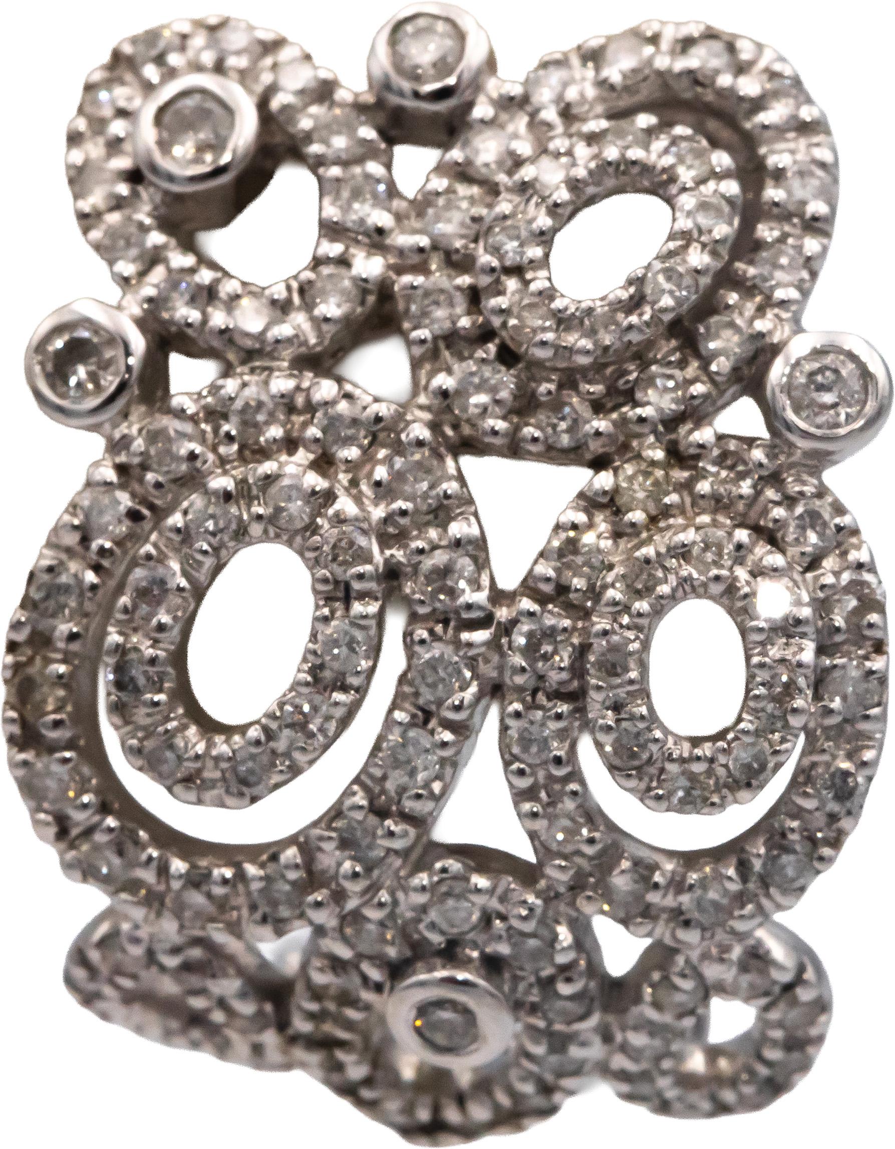 14k White Gold Round Cut Diamond Curved Earrings 1.0CT