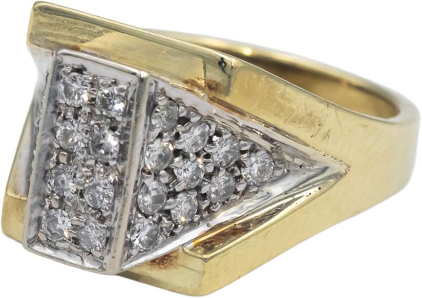 Vintage Retro 14k White & Yellow Gold 0.50CT Round Cut Diamond Ring Size 6.75