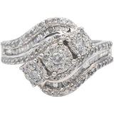 10k White Gold Round & Baguette Cut Diamond Cocktail Ring 0.75CT Size 8