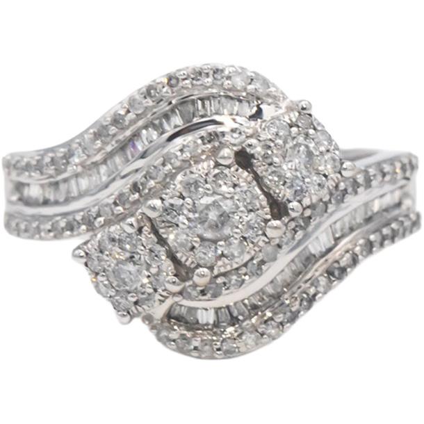 10k White Gold Round & Baguette Cut Diamond Cocktail Ring 0.75CT Size 8