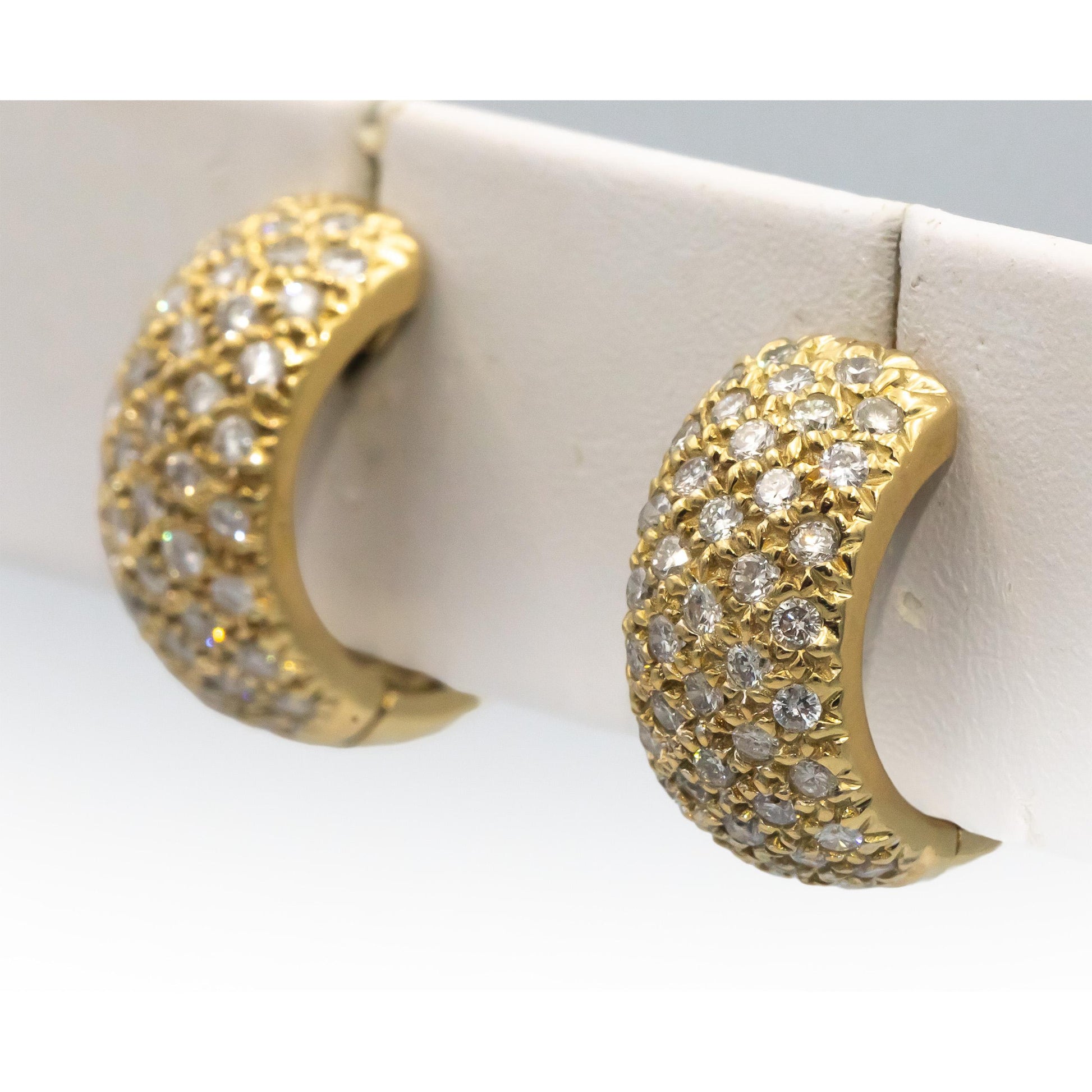 14k Yellow Gold VS Round Diamond Hoop Huggie Earrings 1.30CT