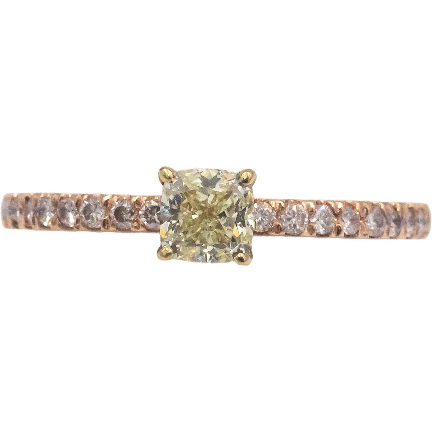 14k Rose Gold 0.70CT White and Light Yellow Diamond Ring w/ 0.45CT Center Size 7
