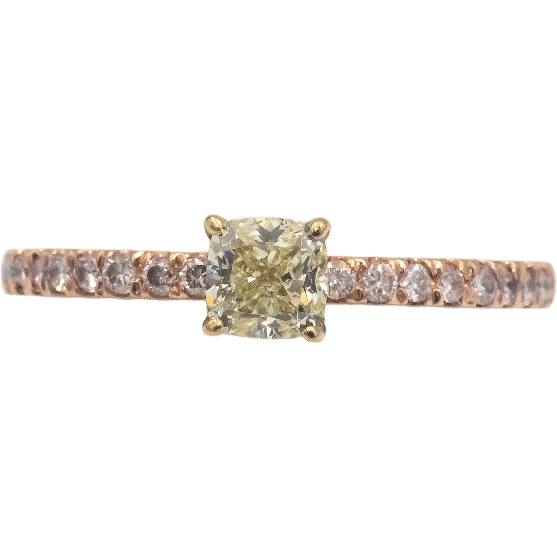 14k Rose Gold 0.70CT White and Light Yellow Diamond Ring w/ 0.45CT Center Size 7
