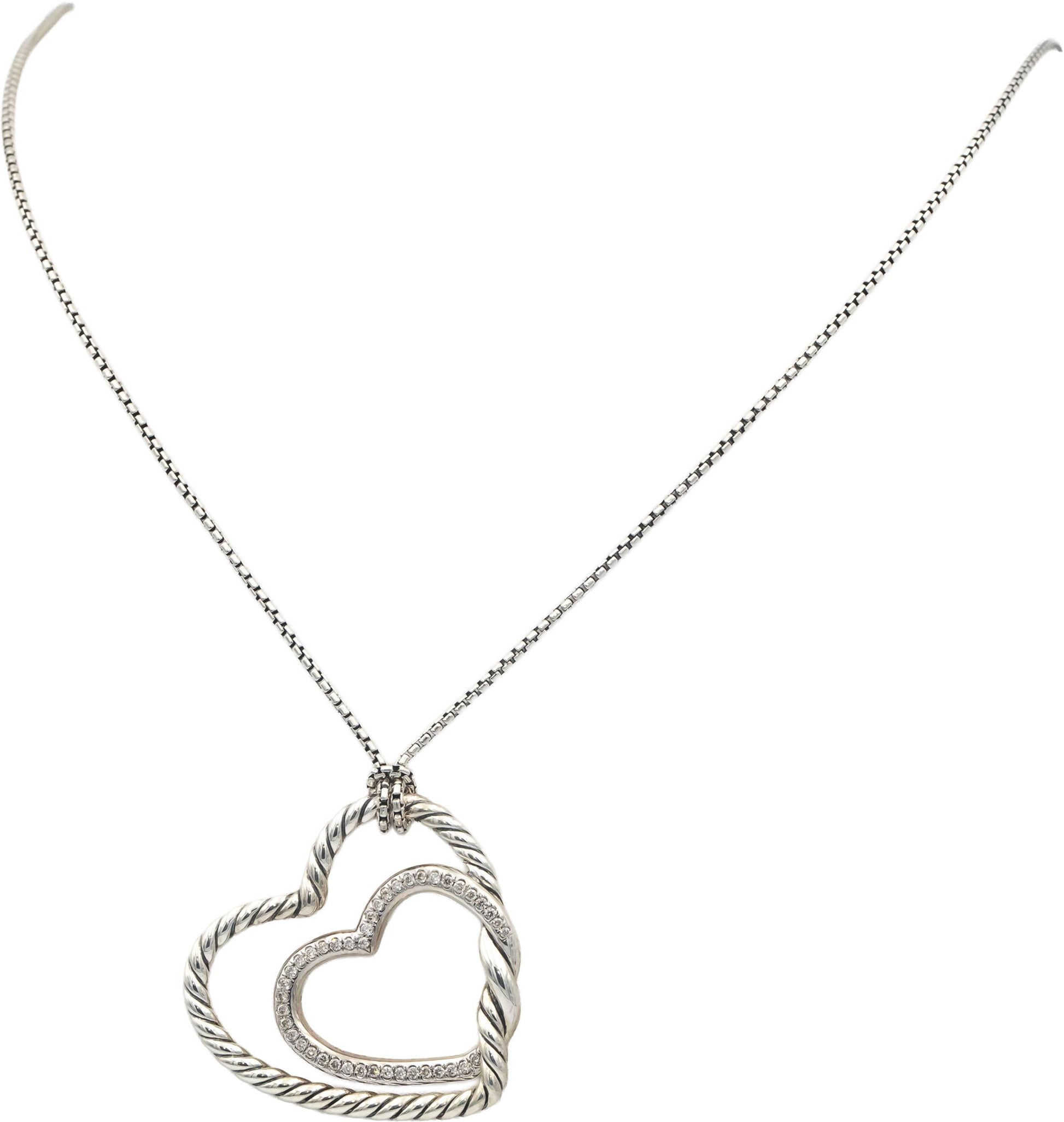 DAVID YURMAN Sterling Silver .35CT VS Diamond Continuance Heart Pendant Necklace