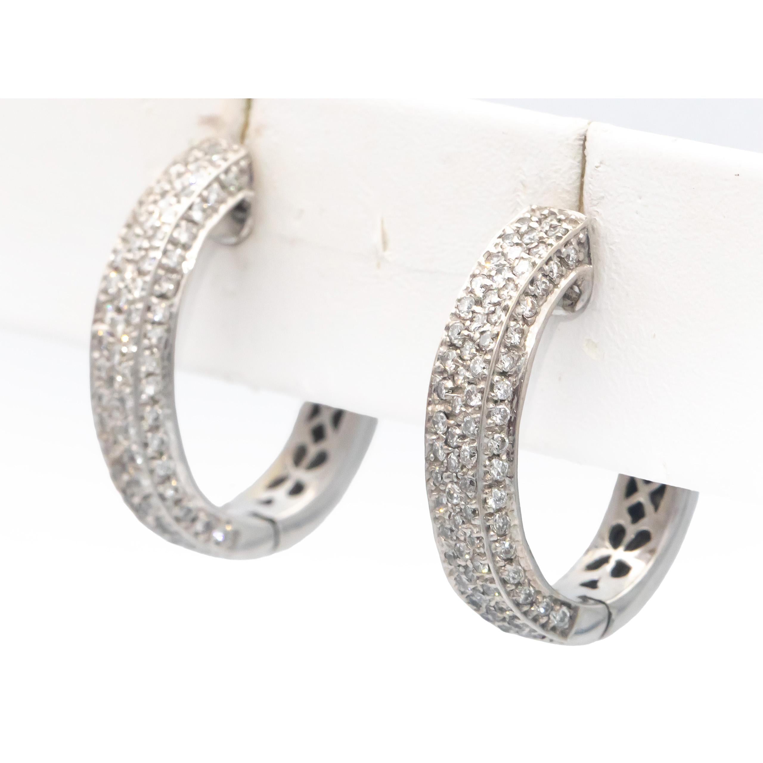 SONIA B. Designer 14k White Gold Round Diamond Hoop Earrings 1.50CT