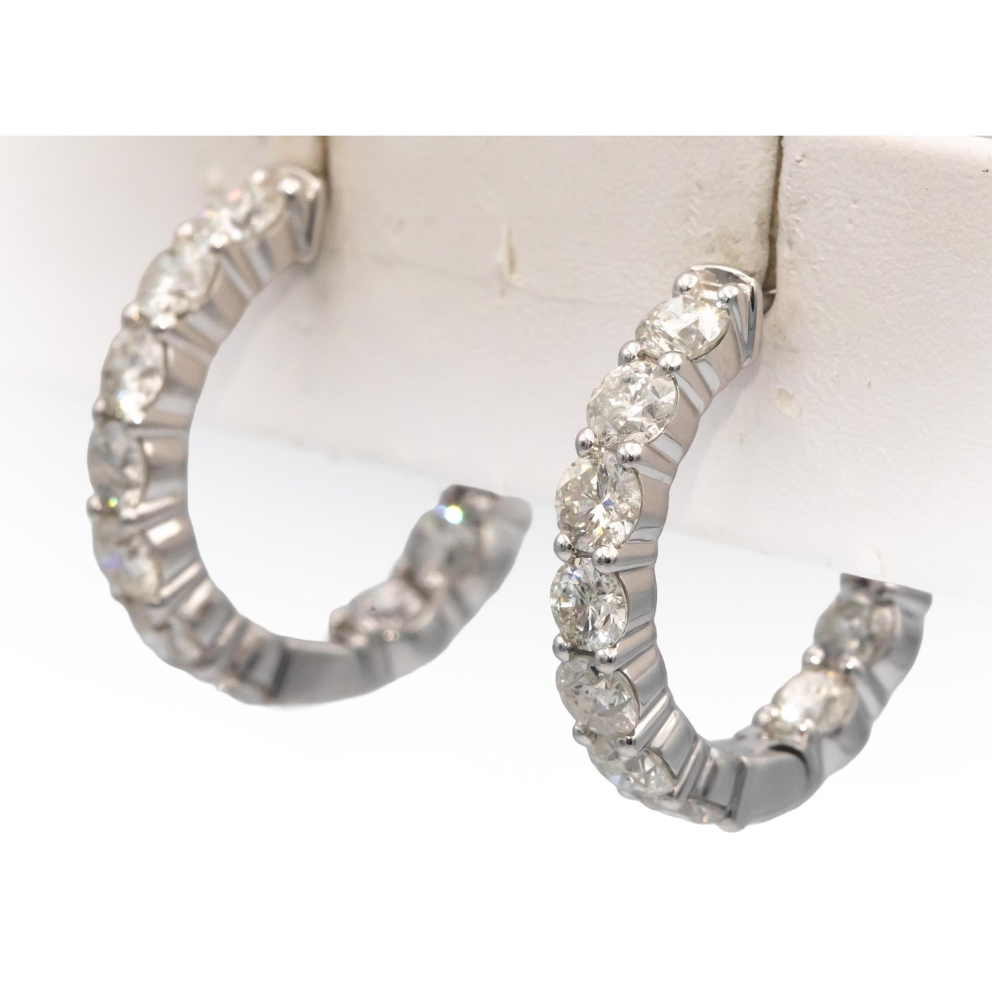 Diamond Round Cut 14k White Gold Jewelry Inside Out Hoop Earrings 5.0CT