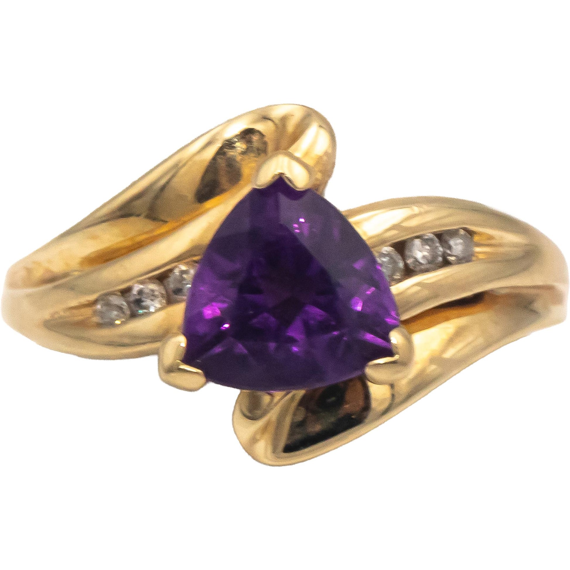10k Yellow Gold 1.50CT Trillion Amethyst Round Diamond Cocktail Ring Size 5.5
