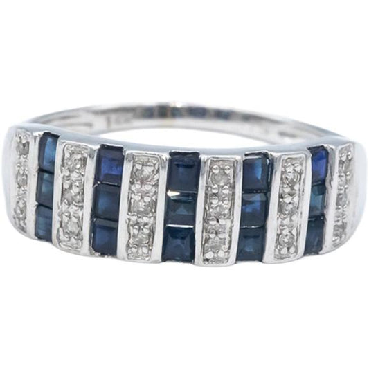 14k White Gold 0.35CT Sapphire and Diamond Band Ring Size 7.75