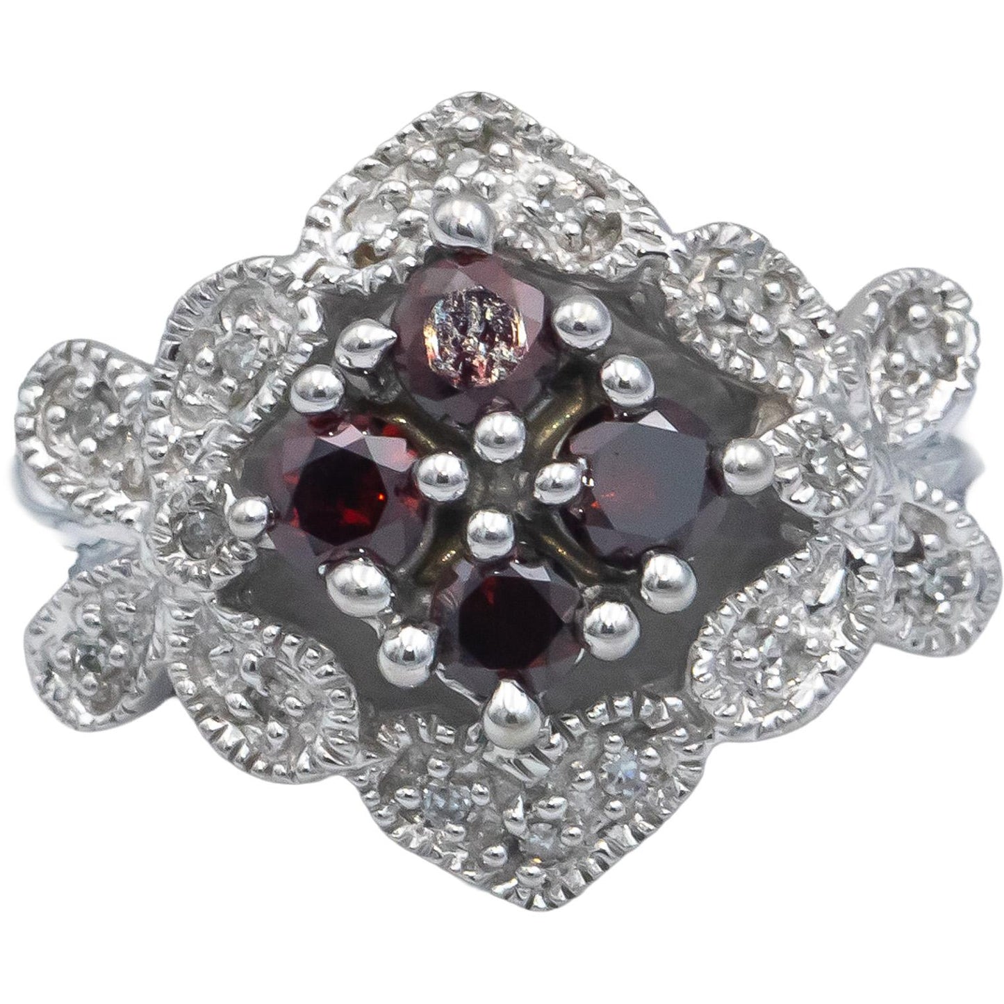 14k White Gold Round Diamond Floral Cocktail Ring 0.50CT Size 10