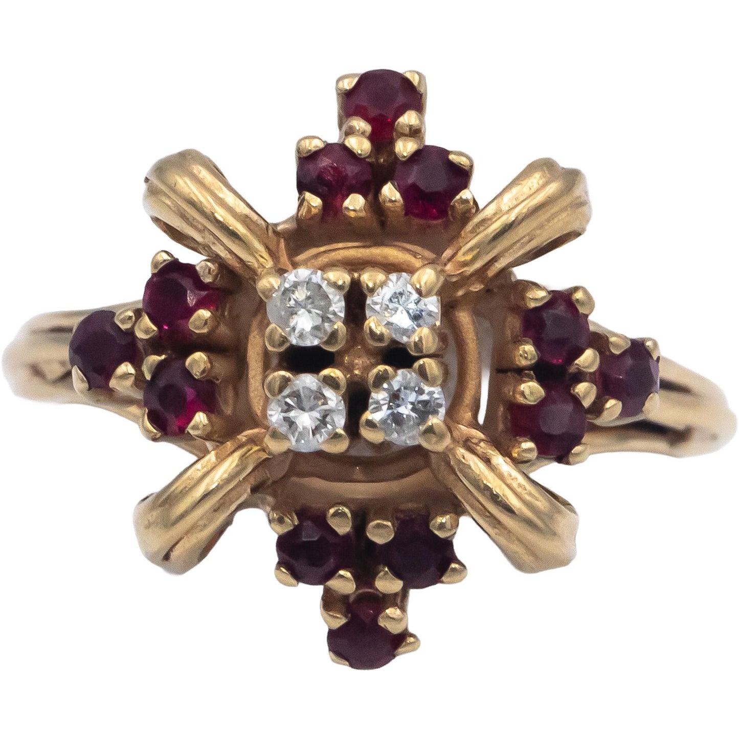 14k Yellow Gold 0.42CT Round Cut Diamond and Ruby Cocktail Ring Size 6.25