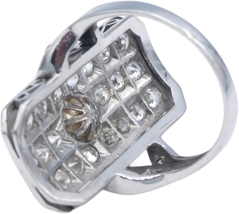 Vintage Antique 14k White Gold 1.25CT & 6.3mm Pearl Cocktail Ring Size 8