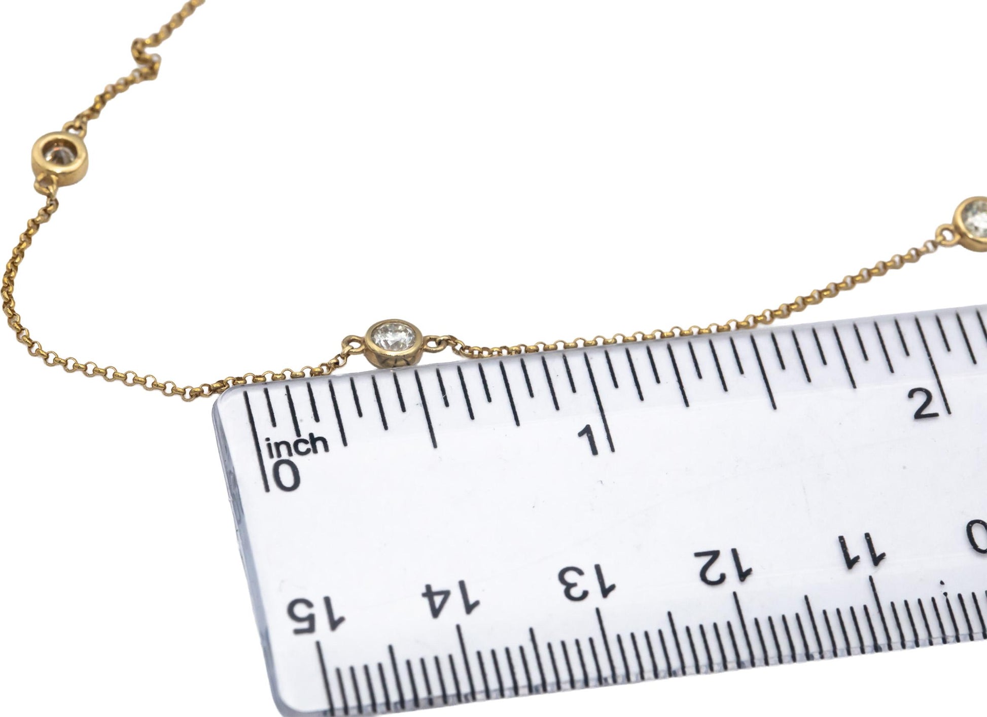 14k Yellow Gold 1.30CT Round Cut Bezel Set Diamond By The Yard Necklace Chain