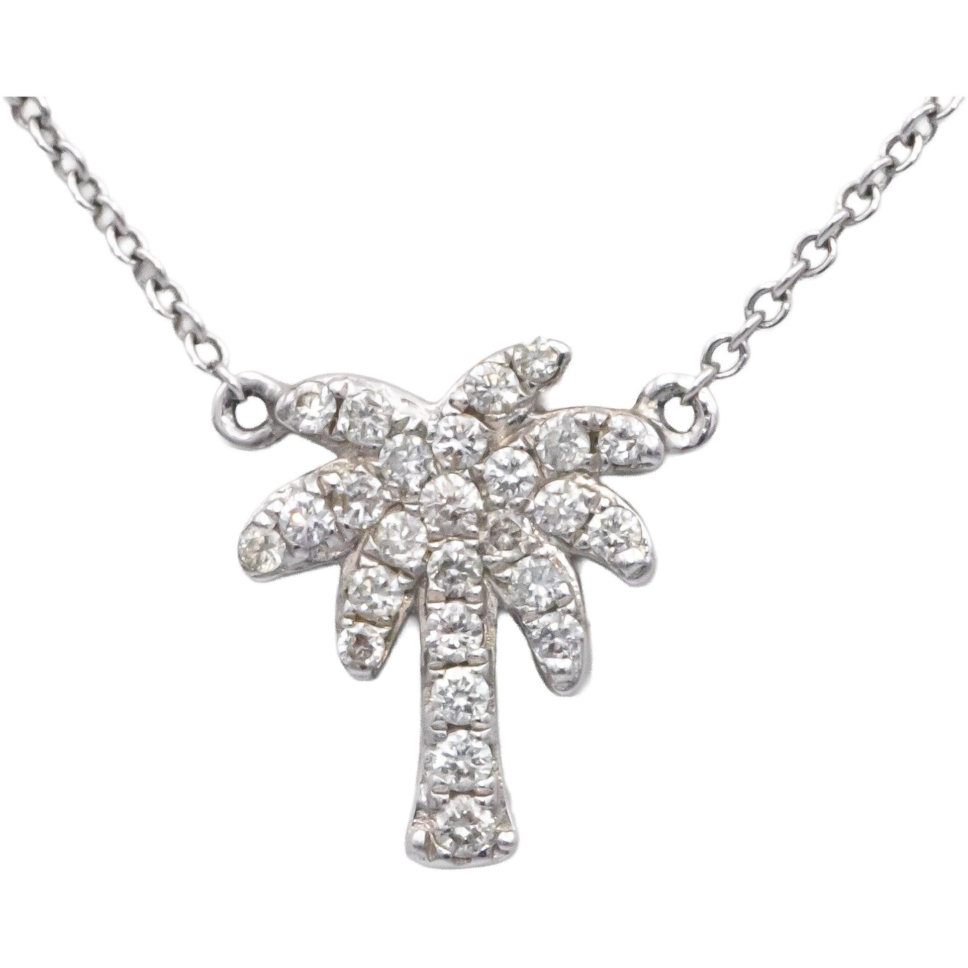 ODELIA 18k White Gold 0.15CT VS Round Cut Diamond Palm Tree Pendant Necklace