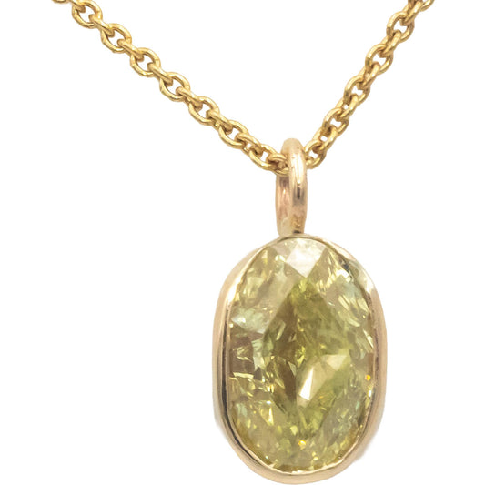 GIA 14k Gold VVS1/Fancy Yellow Bezel Set Oval Diamond Pendant Necklace 2.0CT