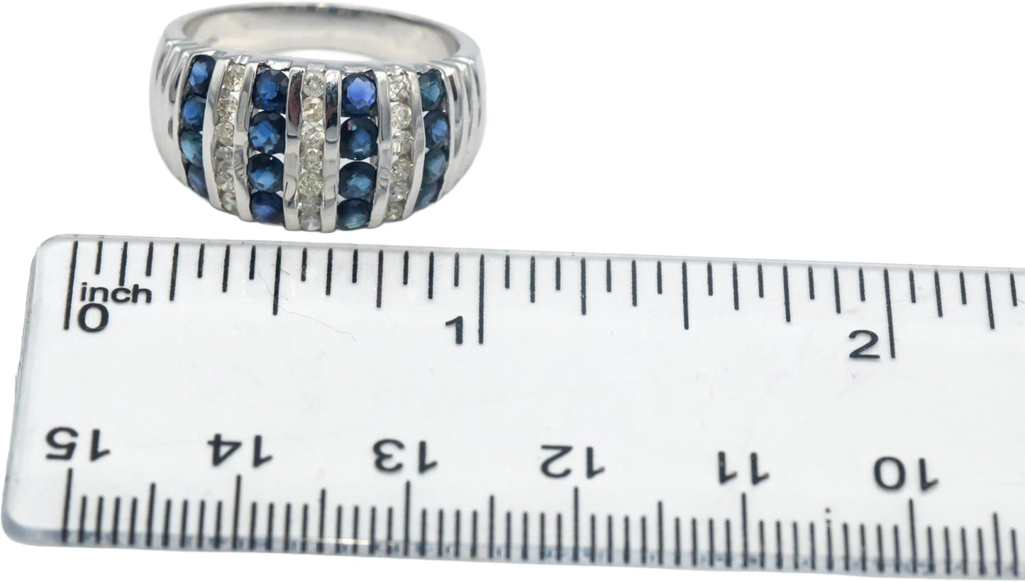 14k White Gold Diamond and Sapphire Channel Set Band Ring 1.80CT Size 7.25