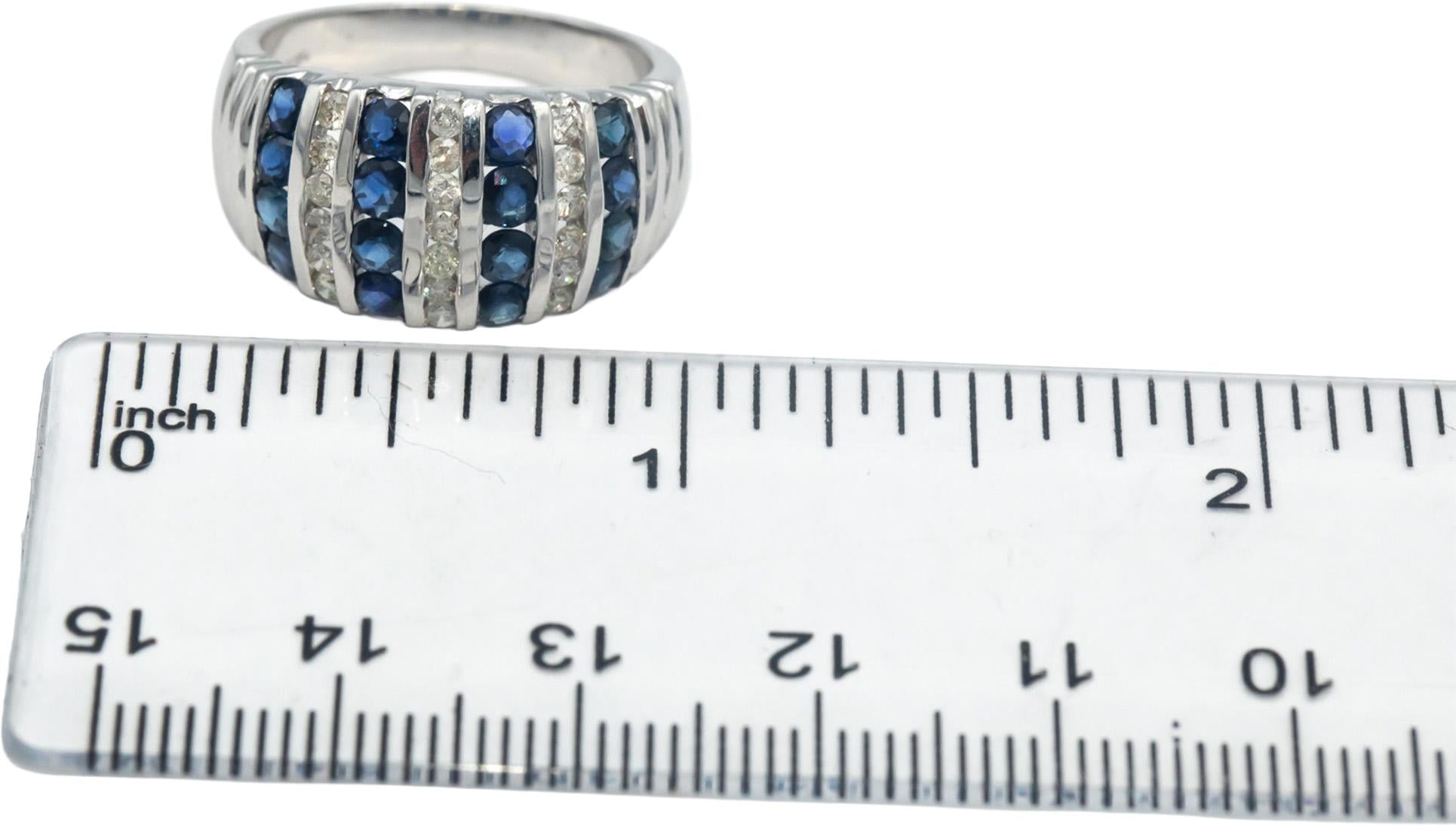 14k White Gold Diamond and Sapphire Channel Set Band Ring 1.80CT Size 7.25