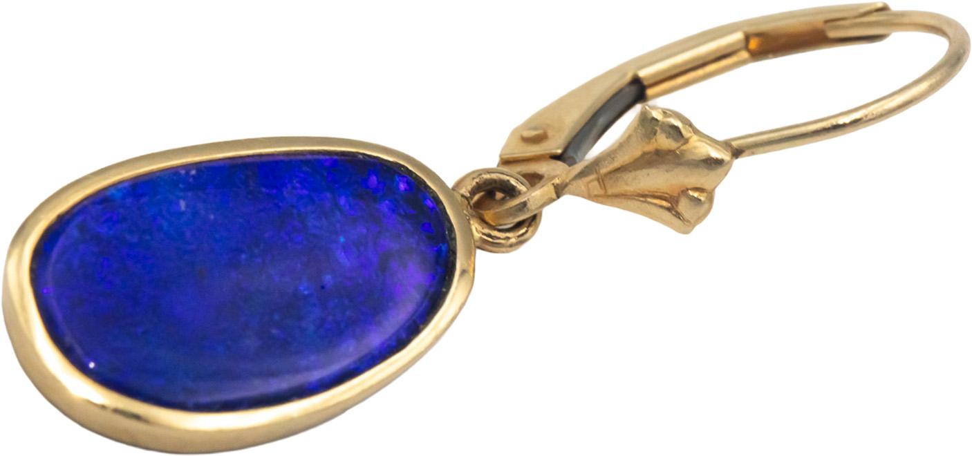 14k Yellow Gold 4.0CT Cabochon Bezel Set Opal Drop Dangle Earrings