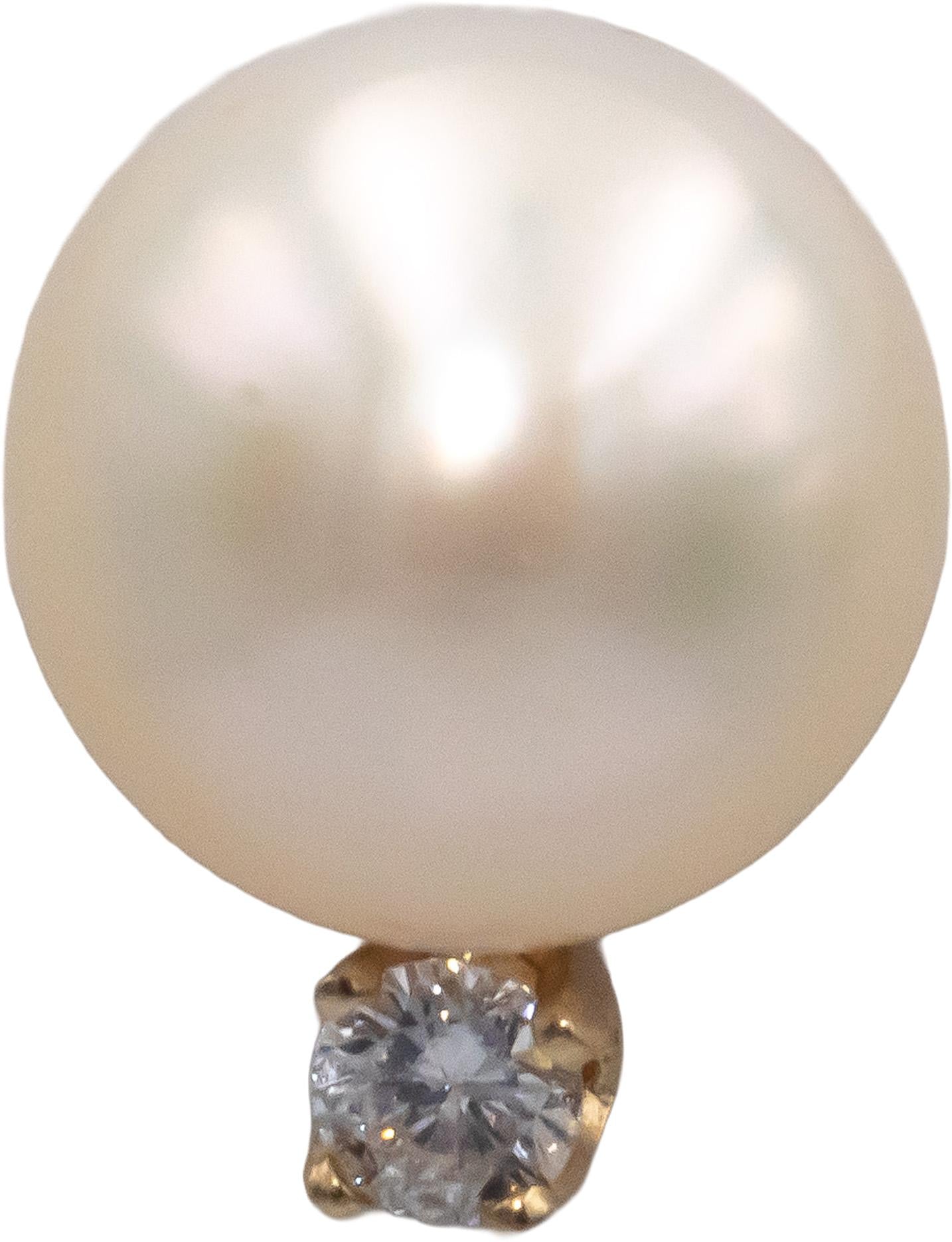 14k Yellow Gold Jewelry 0.10CT VS Diamond and 8mm Pearl Stud Earrings