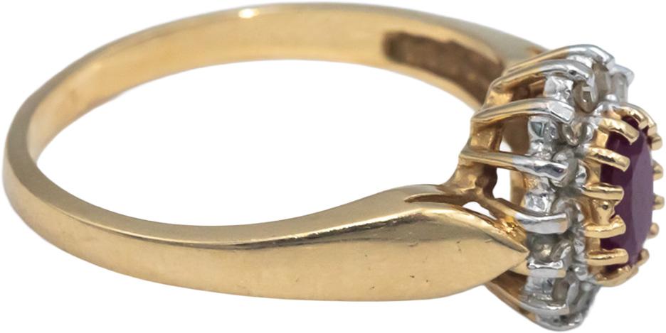 Oval Ruby and Round Diamond 14k Yellow Gold Halo Cocktail Ring Size 7.75