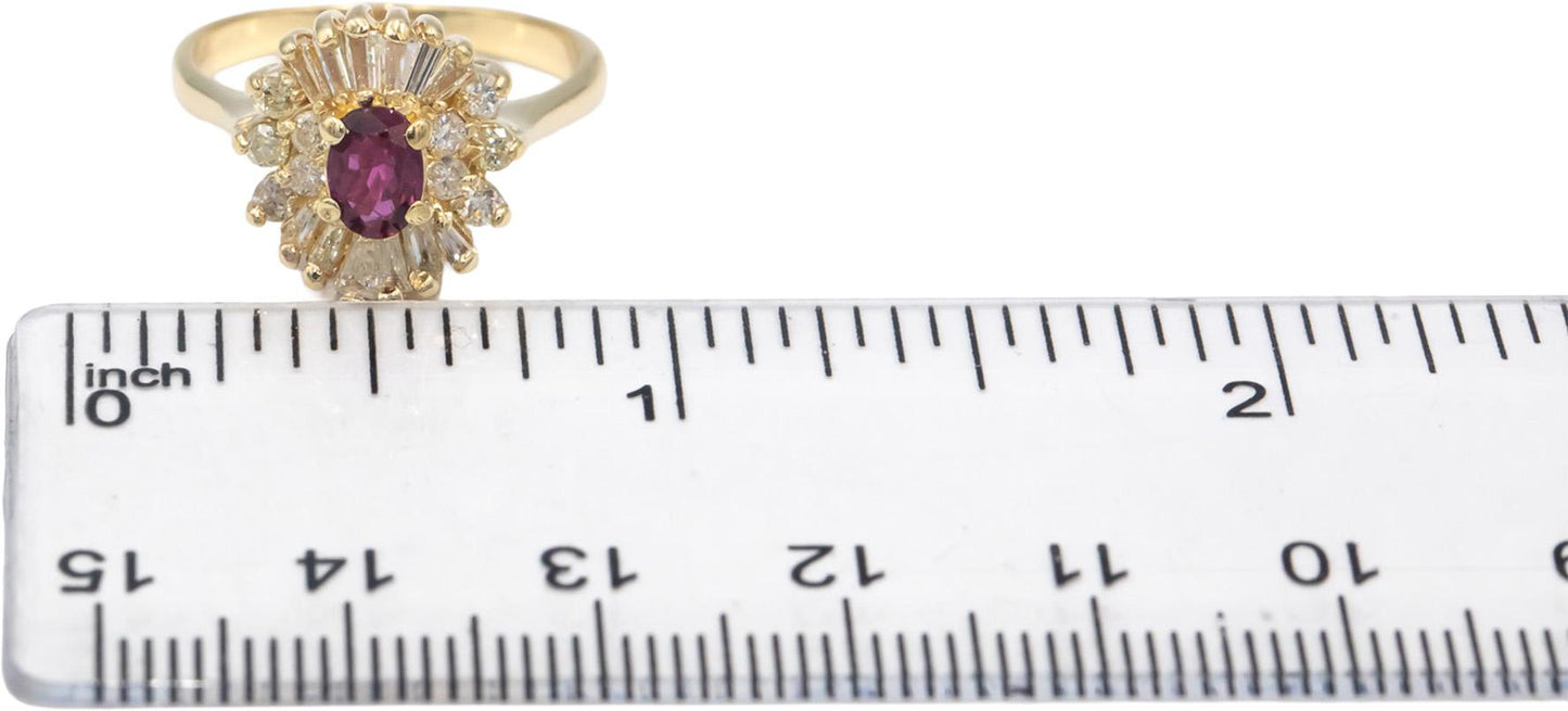 Diamond and Ruby 14k Yellow Gold Cluster Cocktail Ring 1.01CT Size 6.5