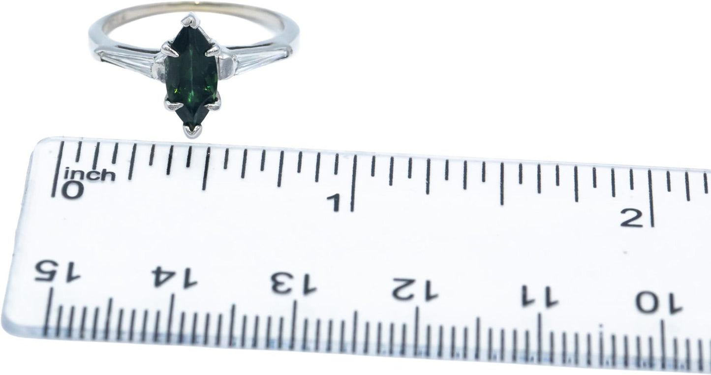 Diamond and Green Tourmaline 14k White Gold Cocktail Ring 1.07CT 5.5