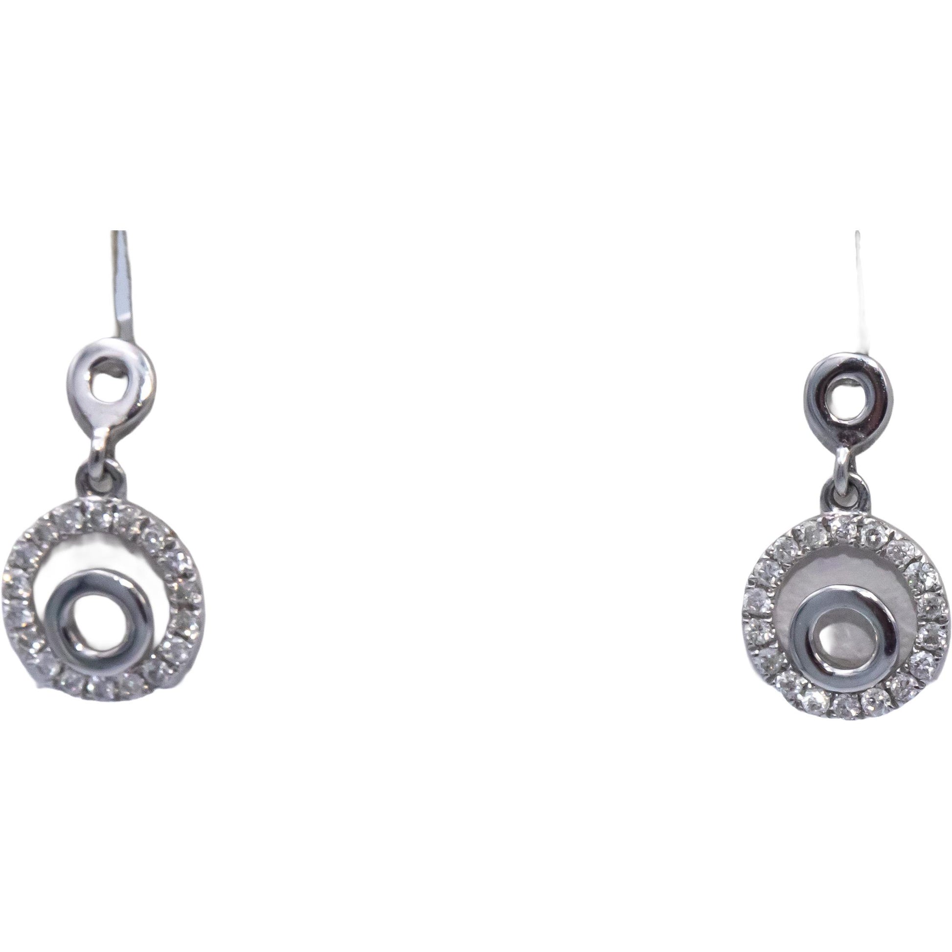 14k White Gold Round Cut Diamond Drop Dangle Earrings 0.20CT