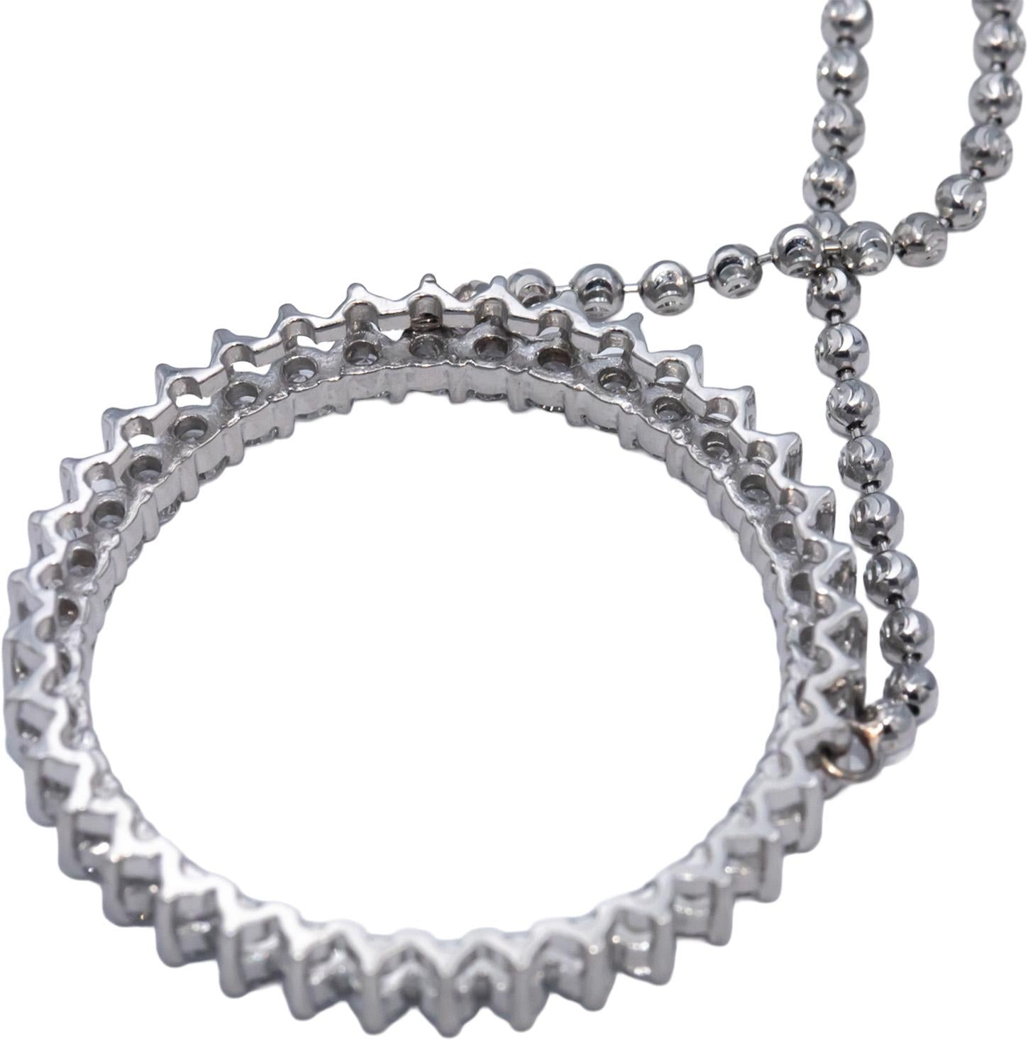 14k White Gold Lab Grown Round Diamond Circle Fixed Pendant Necklace 2.60CT