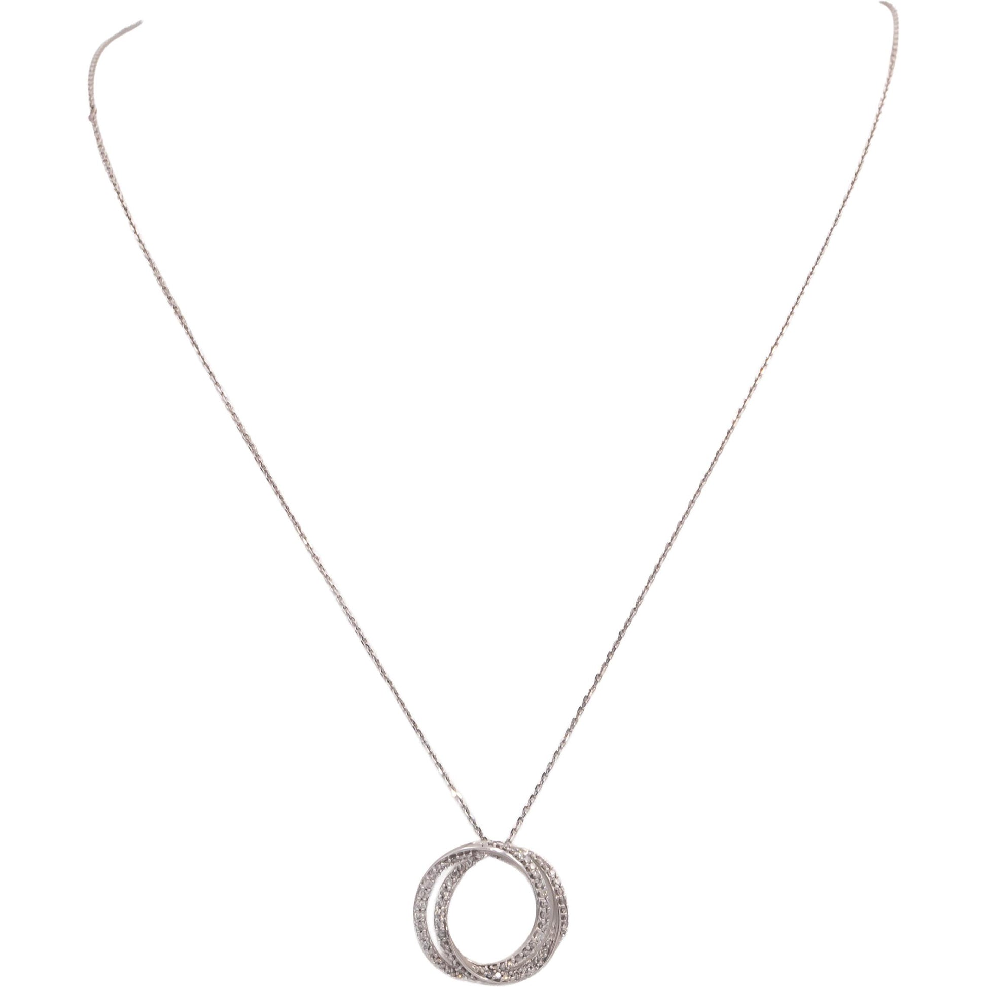 VERA WANG LOVE 10k White Gold Round Diamond Double Circle Pendant Necklace .50CT