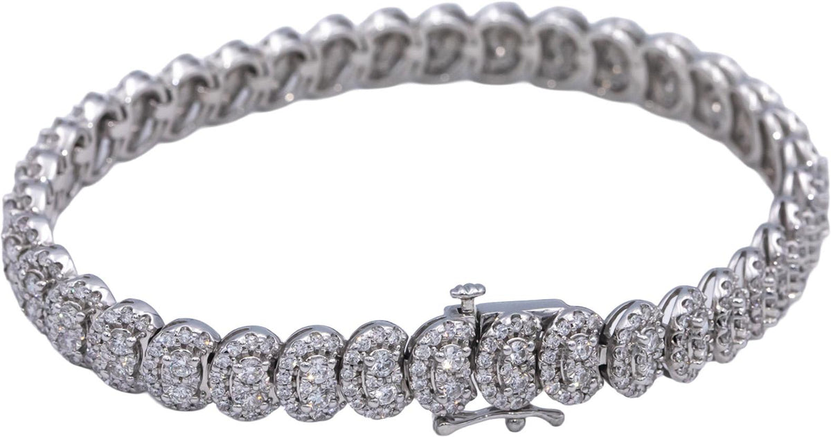 14k White Gold Lab-Grown VS Round Diamond Fancy Pave Cluster Bracelet 5.0CT