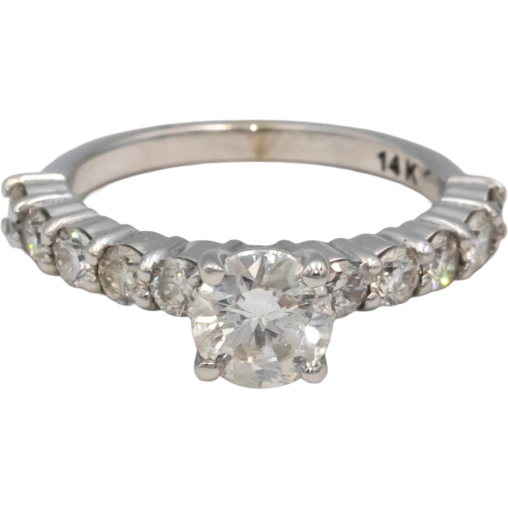 14k White Gold Round Diamond Engagement Ring 1.20CT w/ 0.70CT Center Size 4.75