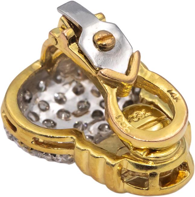 18k Yellow & White Gold VS Round Diamond Cluster Clip-On Earrings 1.35CT