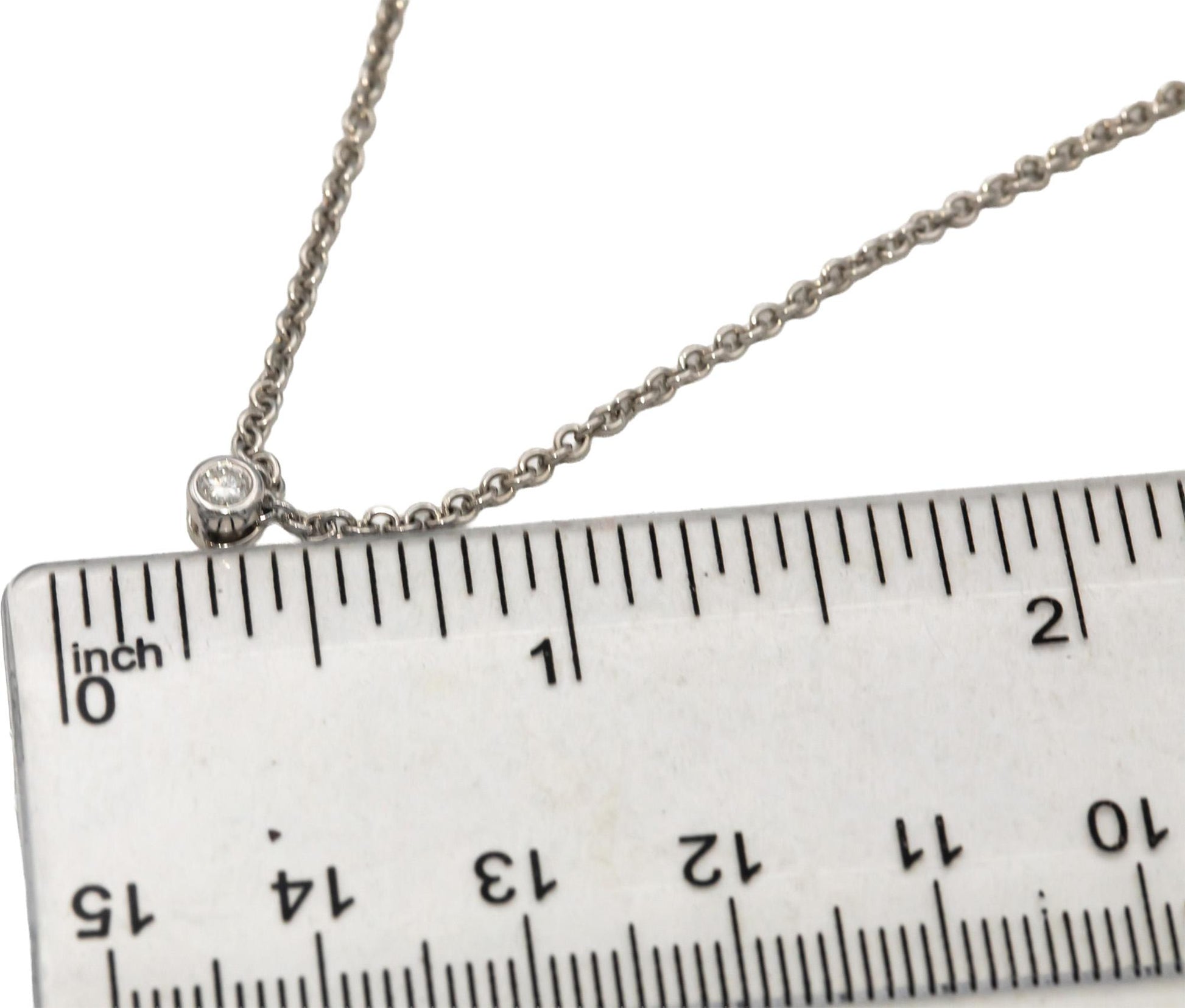 14k White Gold VS Round Bezel Set Diamond Solitaire Pendant Necklace 0.10CT