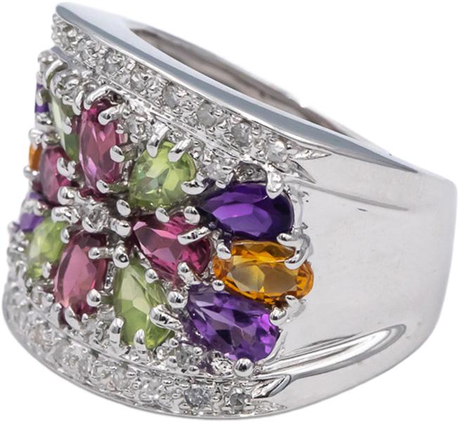 14k White Gold Diamond & Rainbow Gemstone Cluster Cocktail Ring 3.33CT Size 5.25