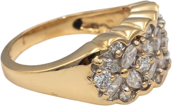 14k Yellow Gold VS Round Marquise Diamond Cluster Cocktail Ring 1.40CT Size 7.25