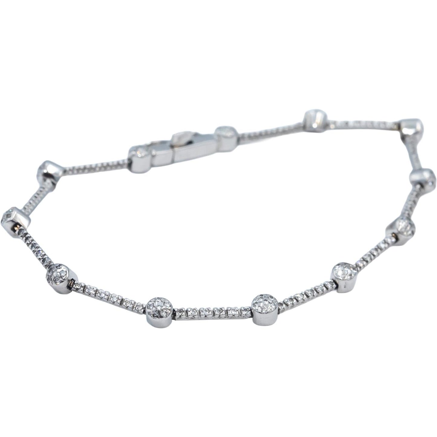18k White Gold Round Diamond Fancy Link Bracelet 0.75CT