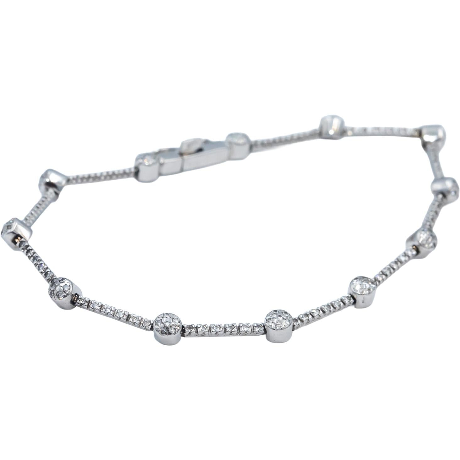 18k White Gold Round Diamond Fancy Link Bracelet 0.75CT