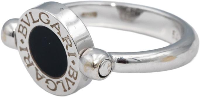 BLVGARI 18k White Gold VS Diamond & Onyx Flip Ring 0.14CT Size 7 Euro 54