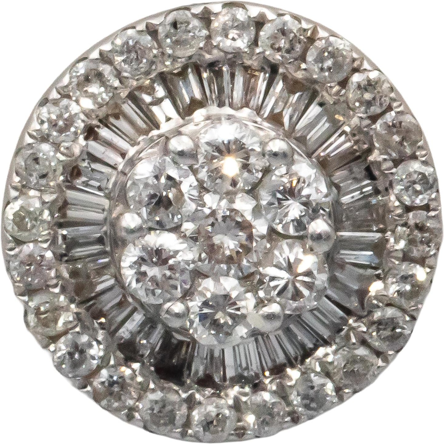 10k White Gold Round & Baguette Cut Diamond Cluster Stud Earrings 1.0CTW