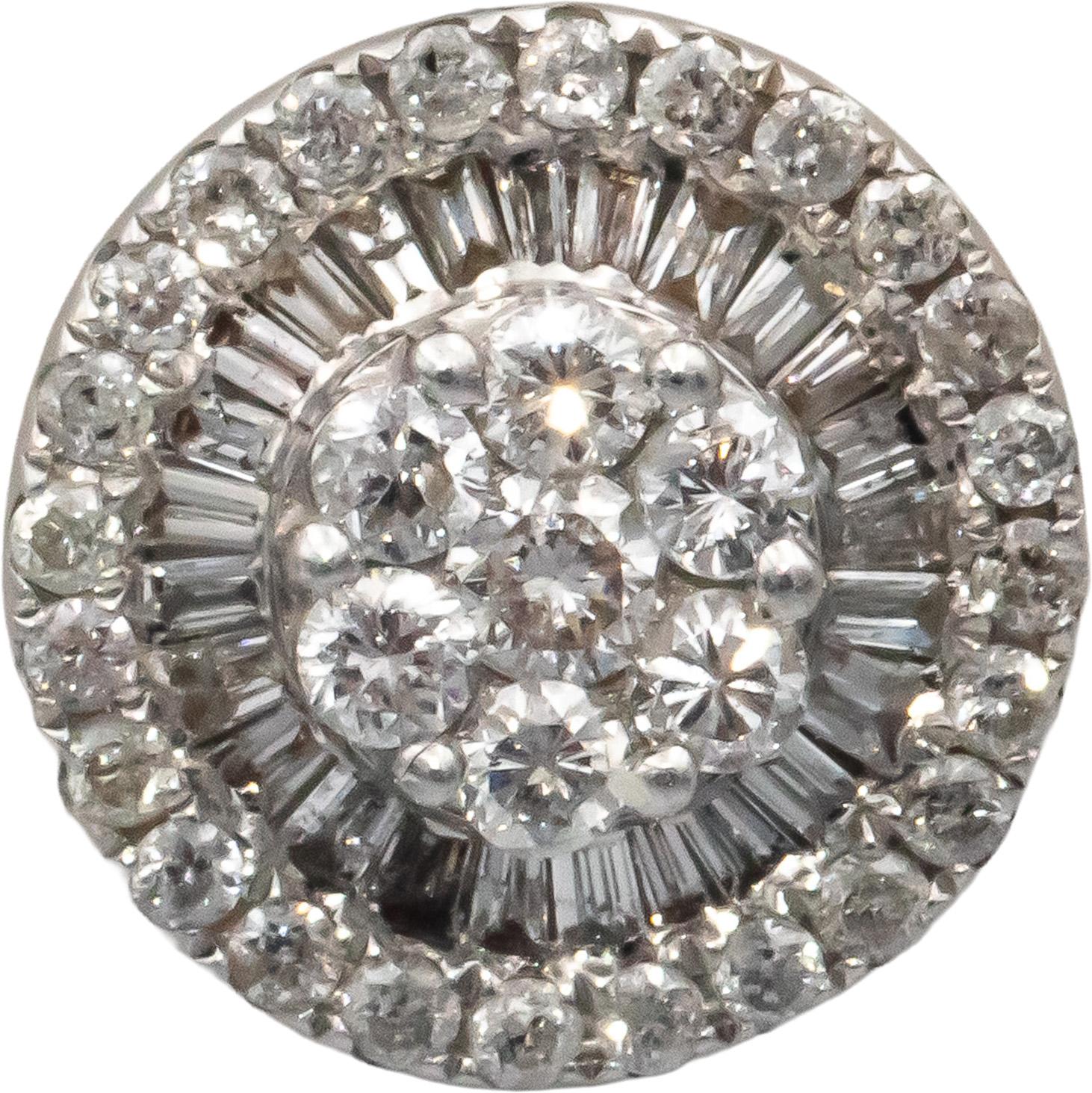 10k White Gold Round & Baguette Cut Diamond Cluster Stud Earrings 1.0CTW