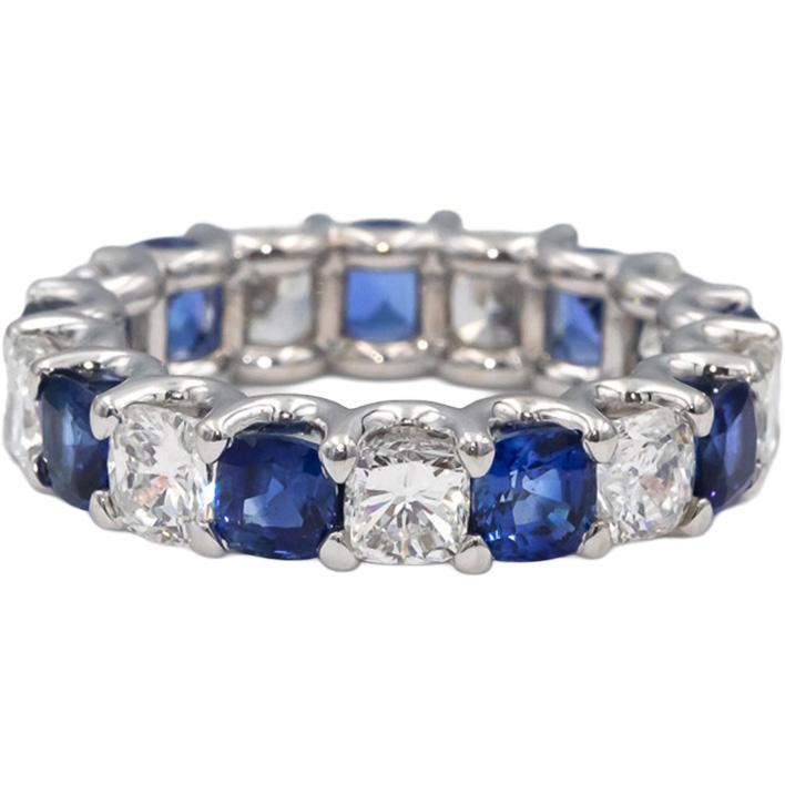 18k White Gold VS Diamond & Sapphire Eternity Band Ring 7.30CT Size 7.5